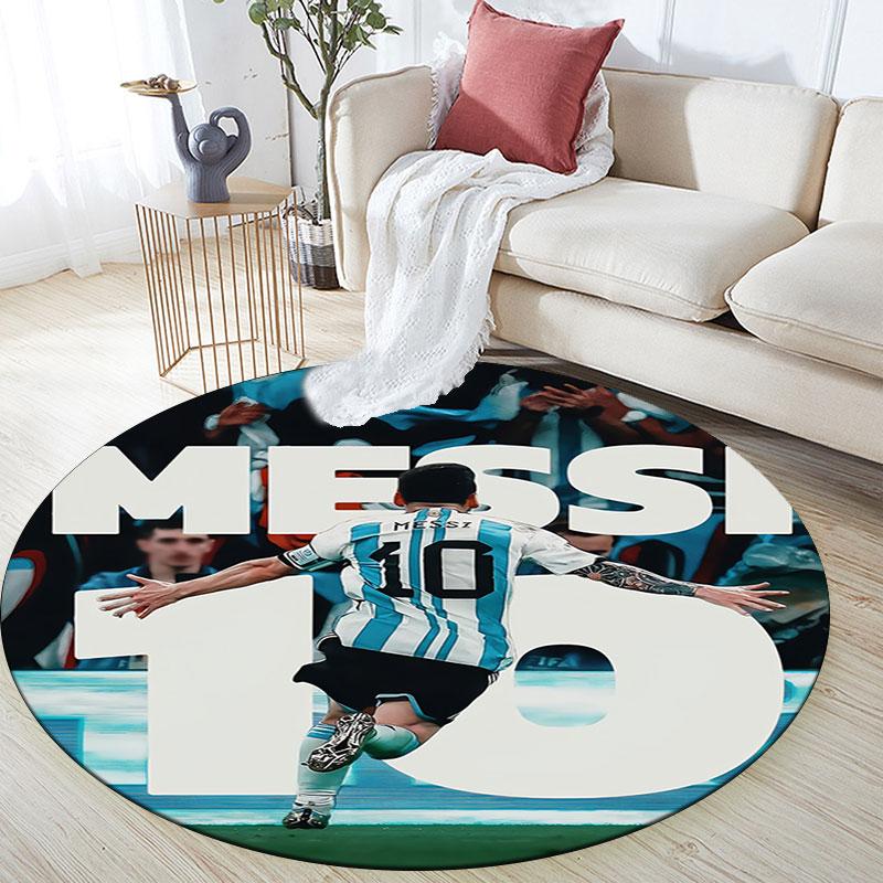 Tappeto Rotondo Stampato Lionel Messi, Tappeto Circolare Antiscivolo Lavabile per Soggiorno Camera da Letto Sala Giochi, Decorazione per Fan dello Sport, Regalo di Compleanno Festivo