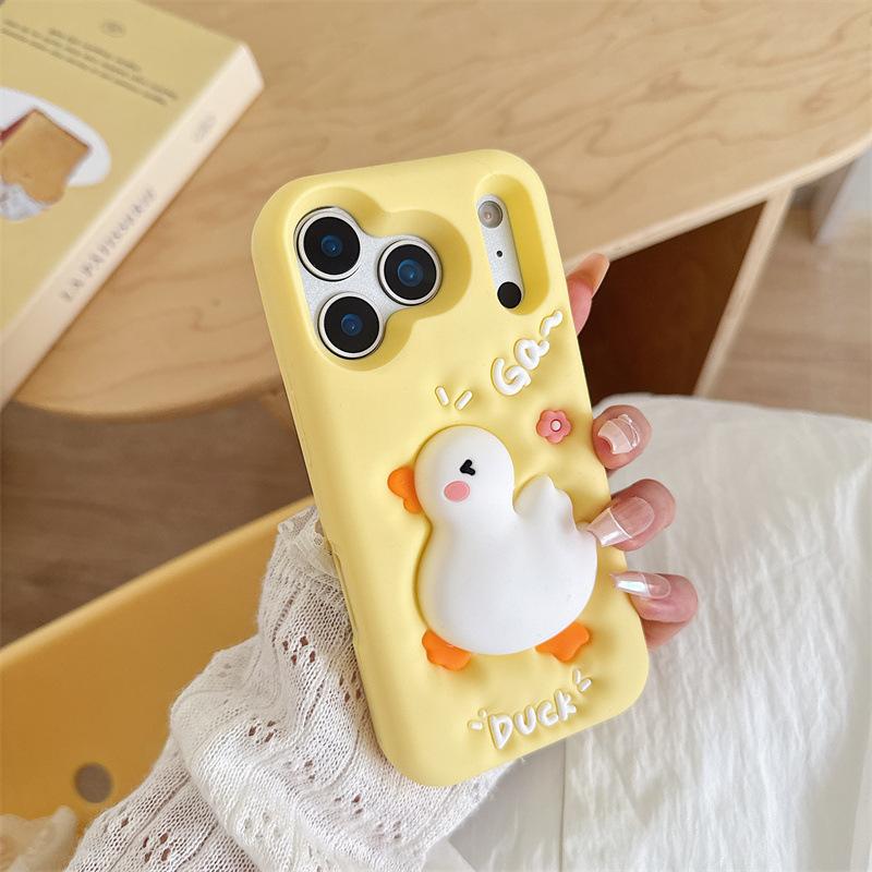 Cute Cartoon Duck Silicone Phone Case For iPhone 17 16 15 14 13 12 Pro Max Squishy Squeeze Slow Rising Fidget Shockproof Cover