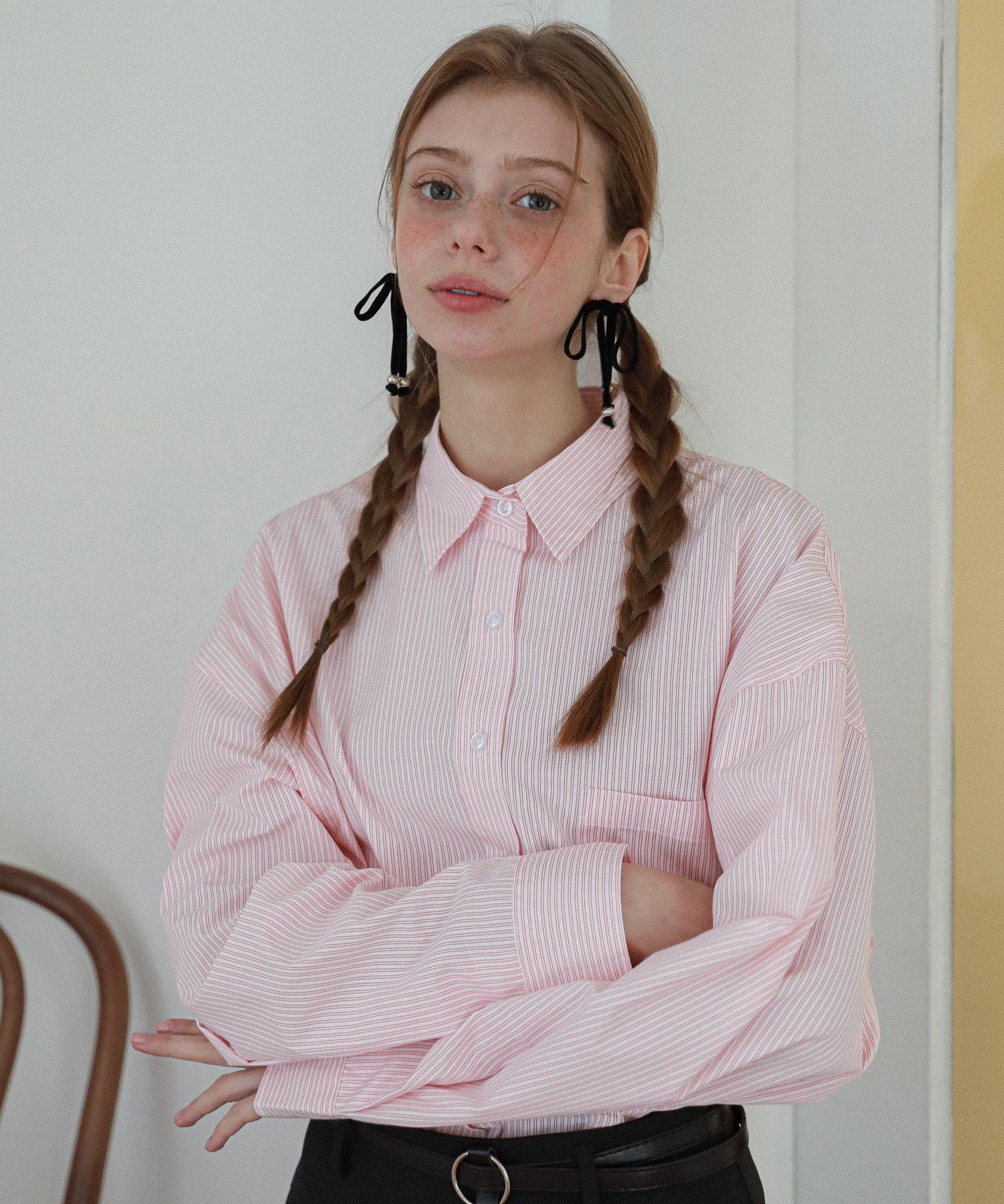 Rosiro Ticking Oversized Stripe Shirt Peach Free