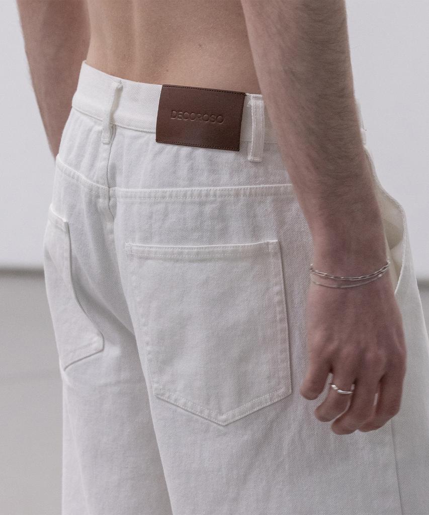 Dekkoloso Twill Cotton Semi-Wide Pants [White]