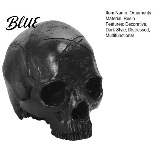 Skull Teaching Model Multi-scenario Decoration Dark Halloween Style Resin Ornament Prop Sturdy Durable Model Matte Black Anatomy Gothic Replica