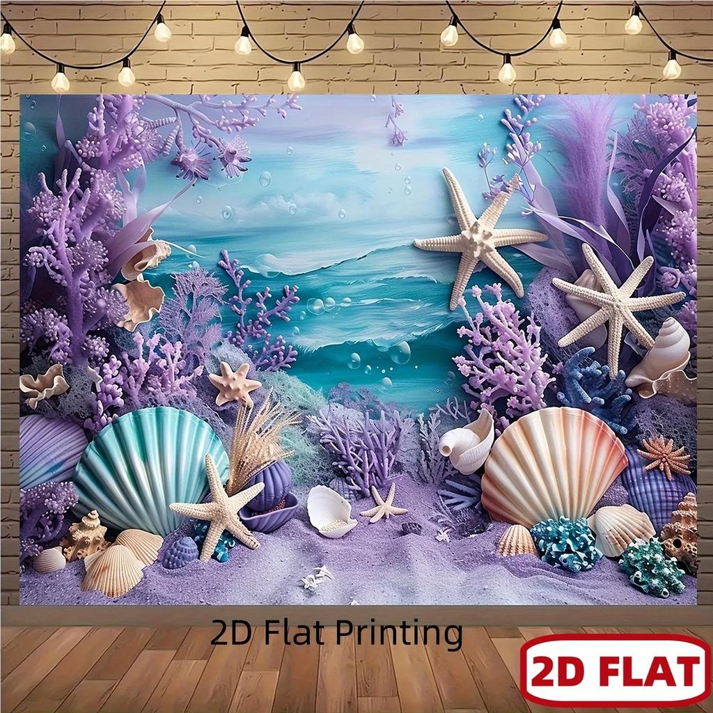 2D Plane, 1 Pack of Mermaid Ocean Party Backdrop - Underwater Scene Banner