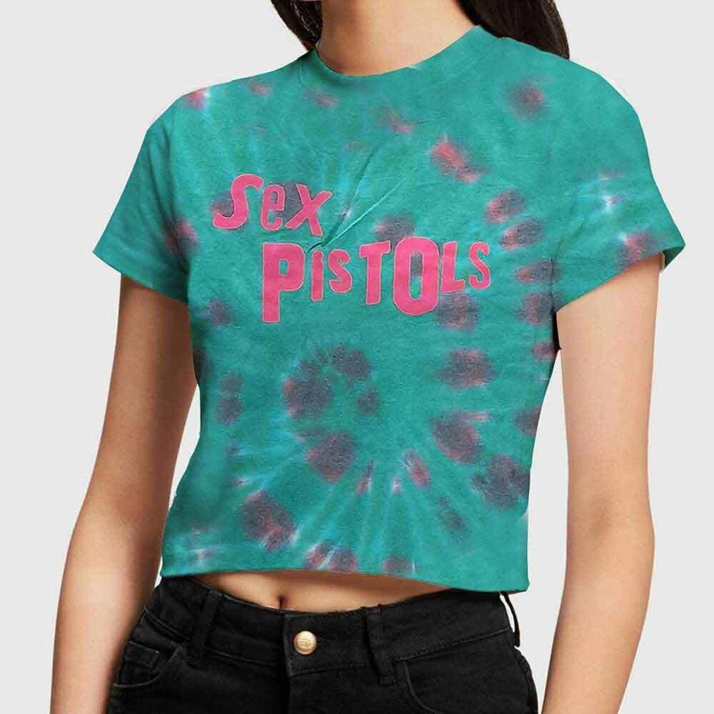 The Sex Pistols Ladies Crop Top: Logo (Dye-Wash) (X-Large) M
