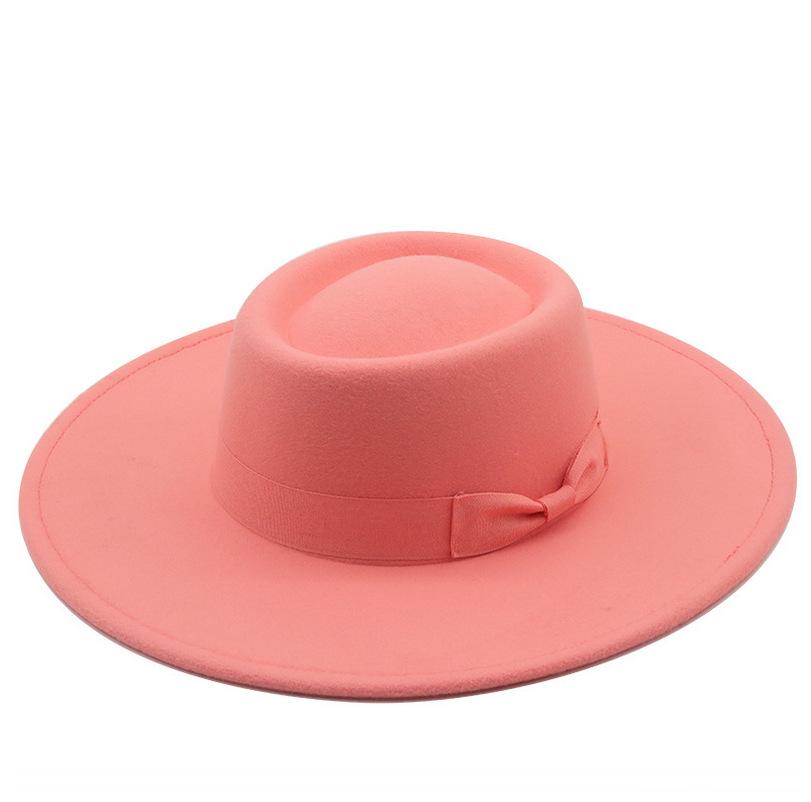 New simple solid color wool.cm brim men's and women's autumn and winter warm outdoor oval ring top hat
