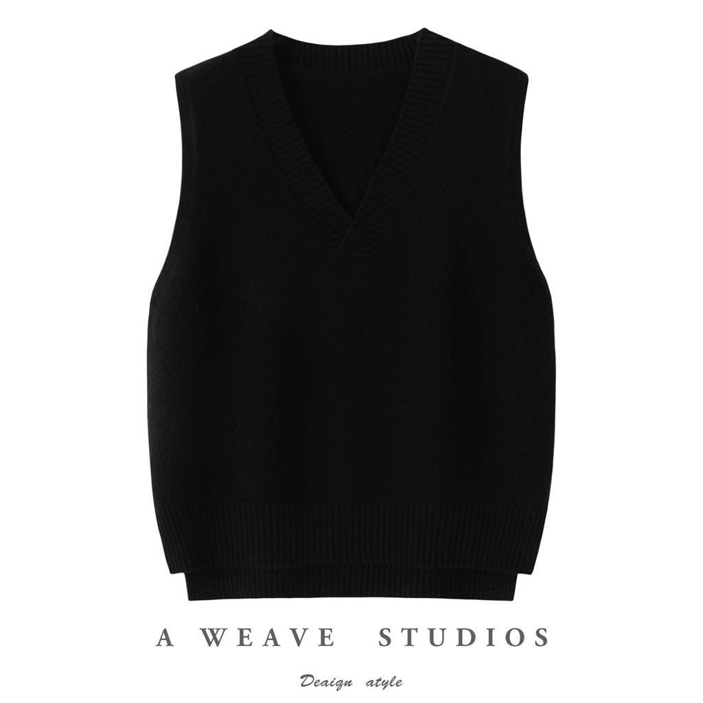 Spring, autumn and winter ins simple V-neck retro pure wool vest knitted women's pullover loose and thin sleeveless vest top