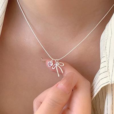 Y2K Kristall Schmetterling Schleife Herz Anhänger Halskette Für Frauen Süße Coole Mädchen Schlüsselbein Kette Trendy Ästhetischen Schmuck Zubehör