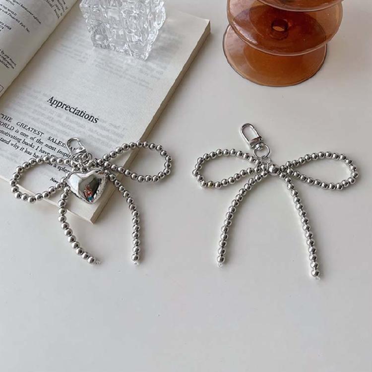 Fashionable Bead Bowknot Phone Charm Keychain Cellphone Chain Stylish Pendant Fashionable Bowknot Keychain Accessory