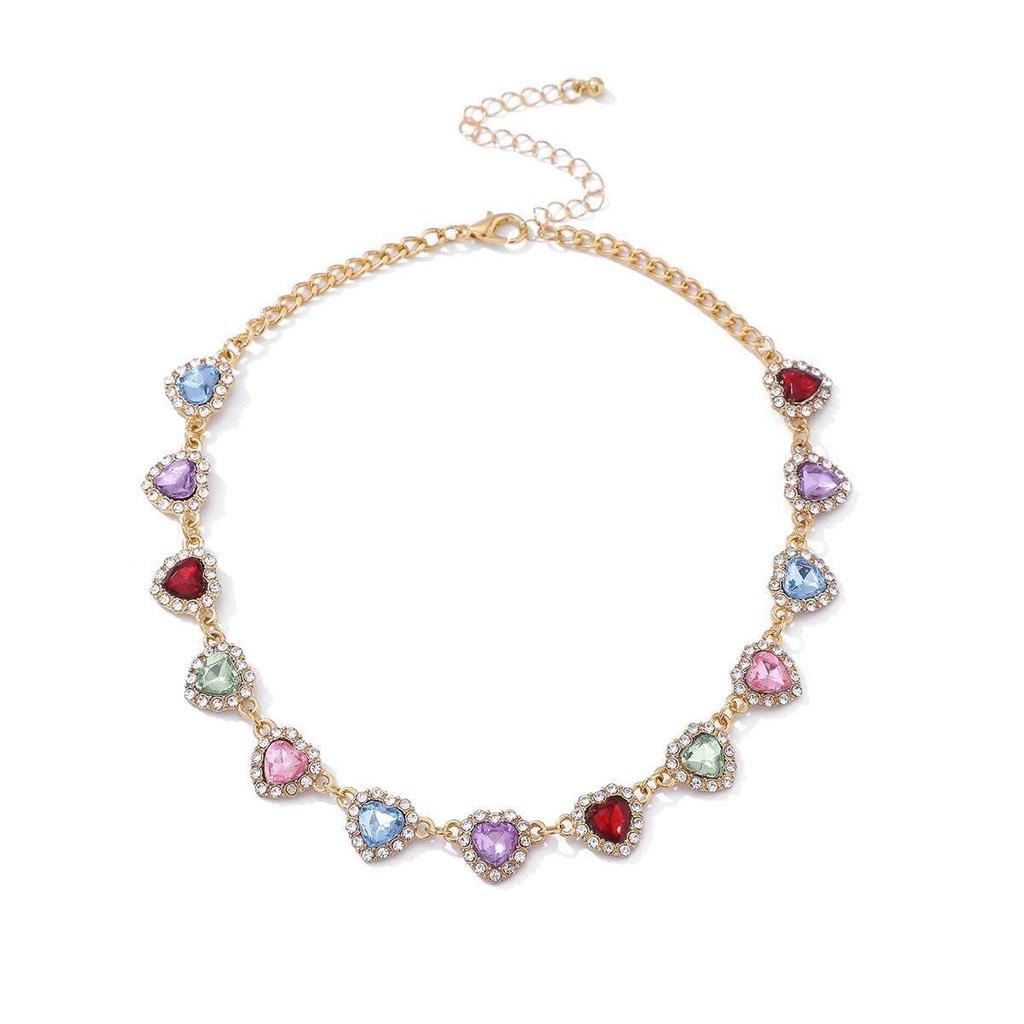 IngeSight.Z Exquisite Luxury Love Heart Necklaces Women Creative Colorful Rhinestone Choker Hiphop Shiny Clavicle Chain Jewelry