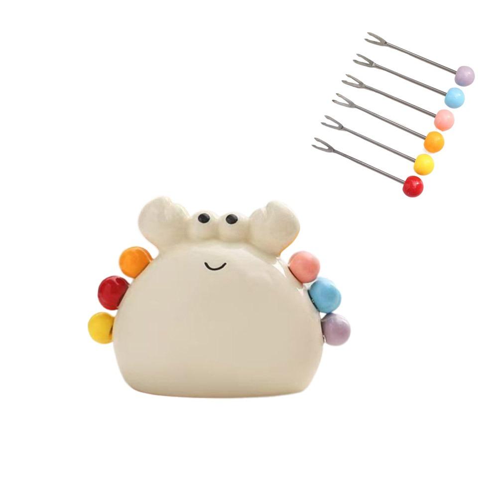 Stainless Steel Crab Fruit Fork Colorful Decorative Fruit Cake Sausage Fork Cute with Storage Jar Dessert Forks for Home