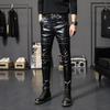 Autumn Spring Mens Skinny Biker Leather Pants Fashion Faux Leather Motorcycle Trousers for Male Trouser Stage Club Wear