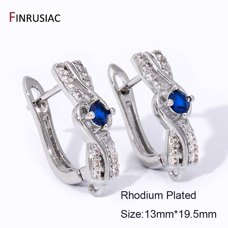 

18K Gold Plated Brsss Shvenzy Earrings Fastener Hooks Clasps,Blue Zircon EarWire Fixture For DIY Earrings Making Accessories 1 pair