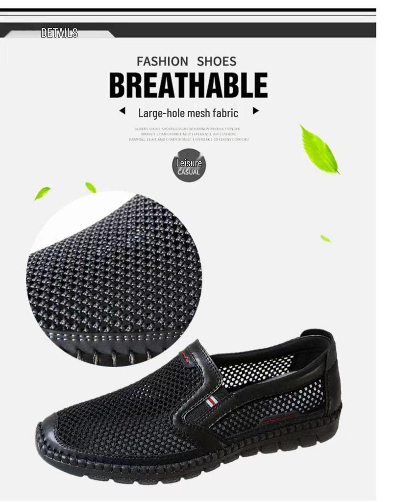 Men's Breathable Soft Leather Mesh Slip-on Shoes for Summer
