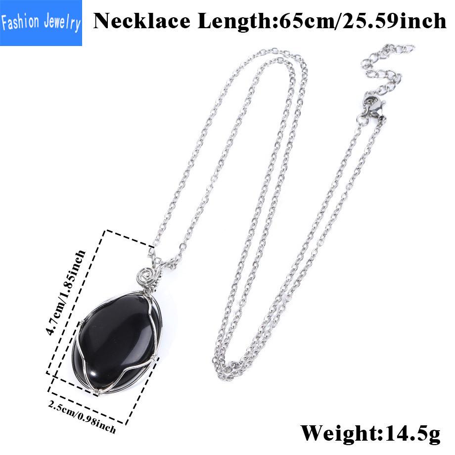 European and American fashion natural crystal stone denier-shaped hand-wound pendant amethyst tiger eye stone necklace jewelry