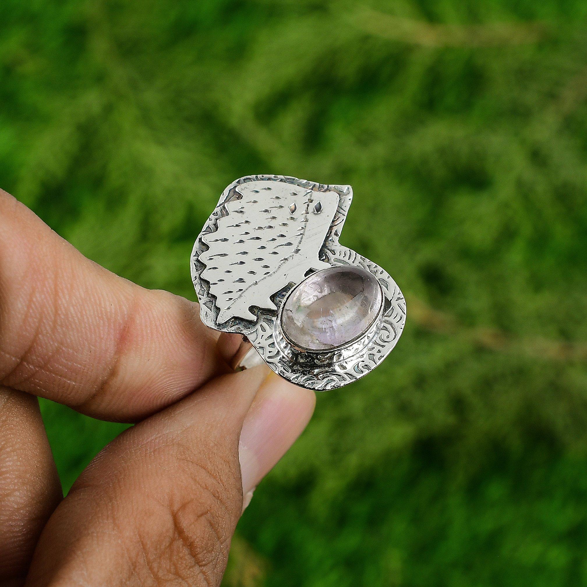 

Стерлинговое серебро 925 пробы Овальный камень африканского аметиста Свадебное штабелируемое кольцо обещания Adjustable