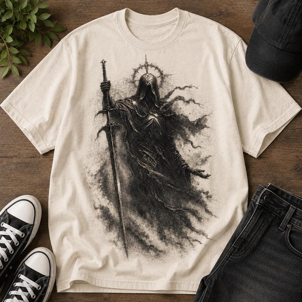 Dark Fantasy Knight Shirt, Gothic Reaper Tee, Medieval Wraith Graphic, Vintage Horror Gift