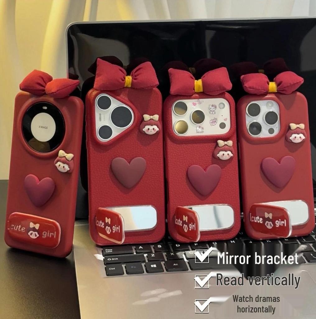 Heart-Shaped Apple Phone Case: Drop-Proof Full Coverage for 13PRO, 14PRO, 15PRO, 16PRO, 17Promax. Little Girl Style.