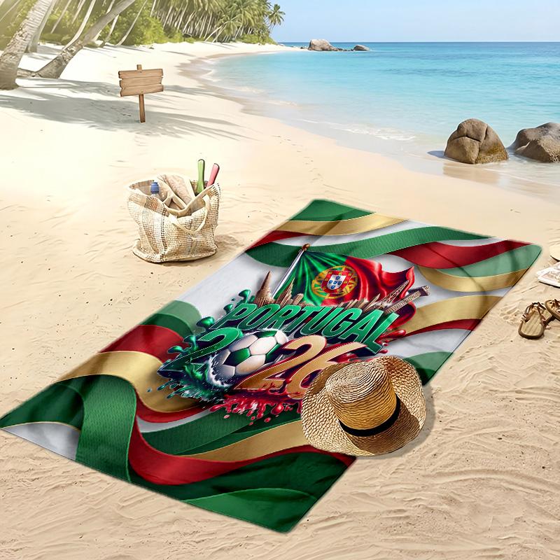 Portugal Football Print Beach Towel Quick Dry Super Absorbent Soft Bath Towel for Swimming Beach Travel Fan Souvenir Gift