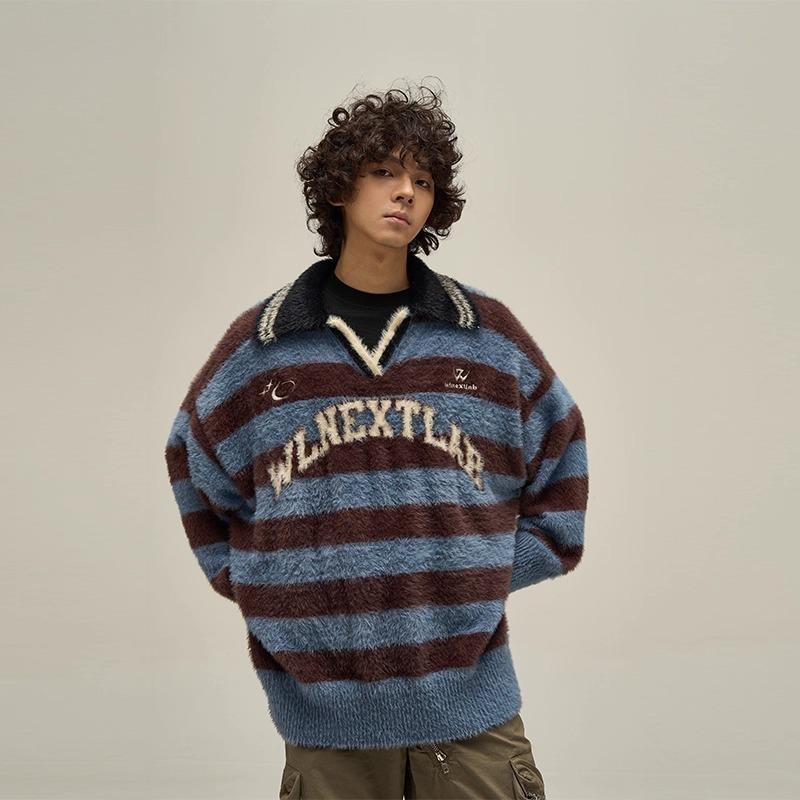 Men s Oversized Retro Striped Sweater - Autumn/Winter Knitwear XXL
