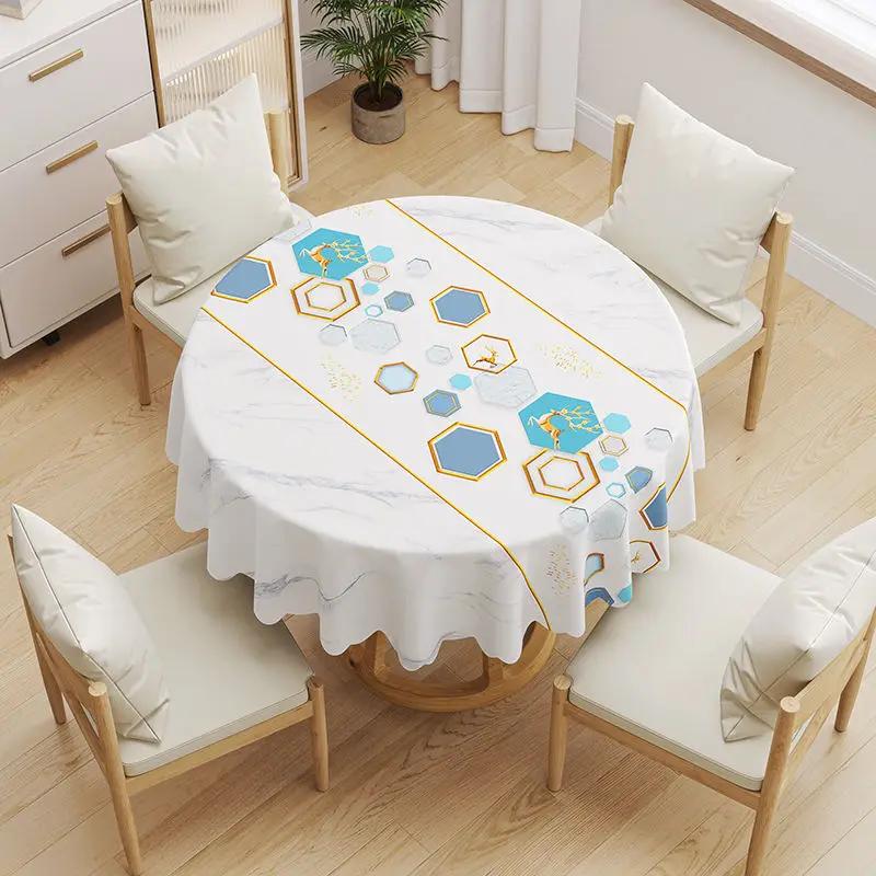 Round Coffee Tablecloth Waterproof Oil Resistant Washable PVC Tablecover Erasable Scald Resistant Minimalist Household Table Mat