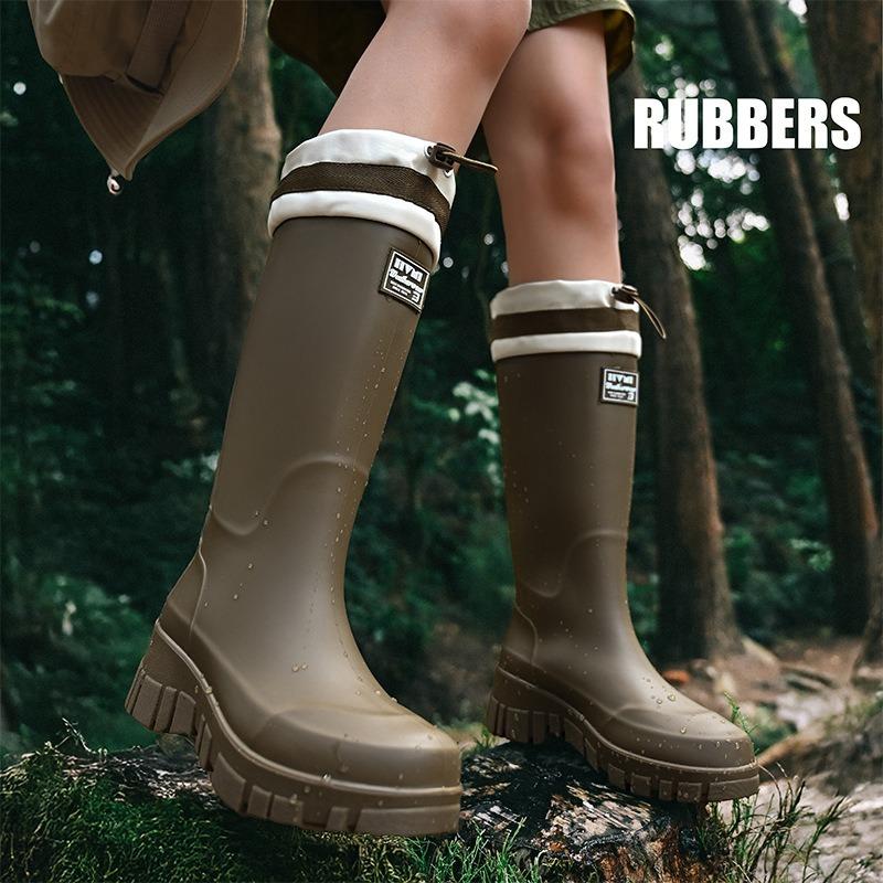 High Tube Women's Rubber Shoes Waterproof Bundle Rain Shoes Women's High Waterproof Mouth Women's Rain Boots Heightening Outdoor Fashion Water Boots