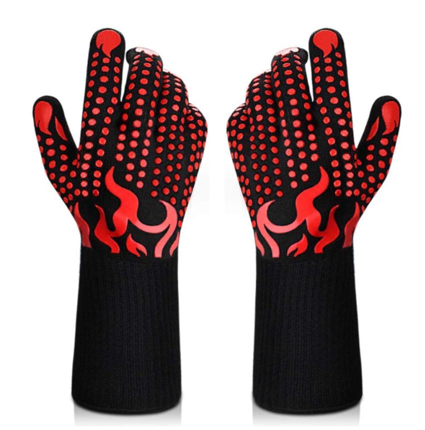 BBQ Gloves 1472 Fahrenheit  Heat Resistant Grilling Gloves Nonslip Silicone for Barbecue Cooking Baking