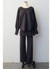 Relaxed Batwing Sleeve Top & Crochet Long Pants Knit Set