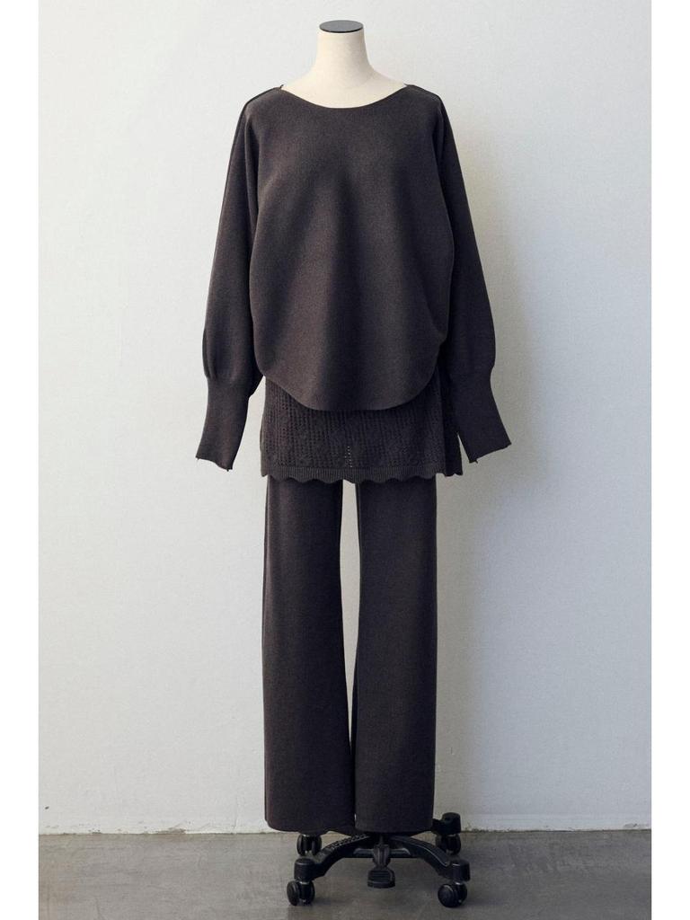 Relaxed Batwing Sleeve Top & Crochet Long Pants Knit Set