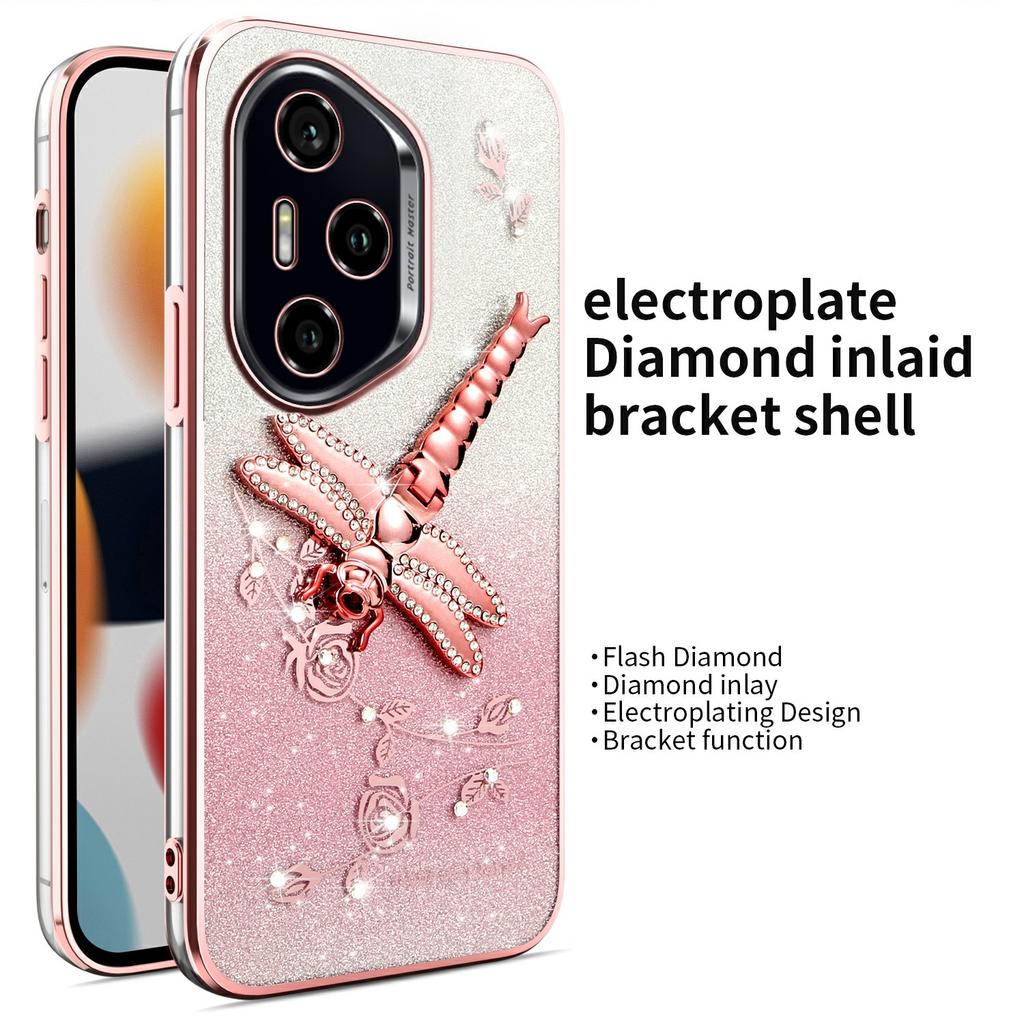 KADEM For Honor 400 Pro 5G (Global) Case Dragonfly Kickstand TPU Flowers Glitter Phone Cover