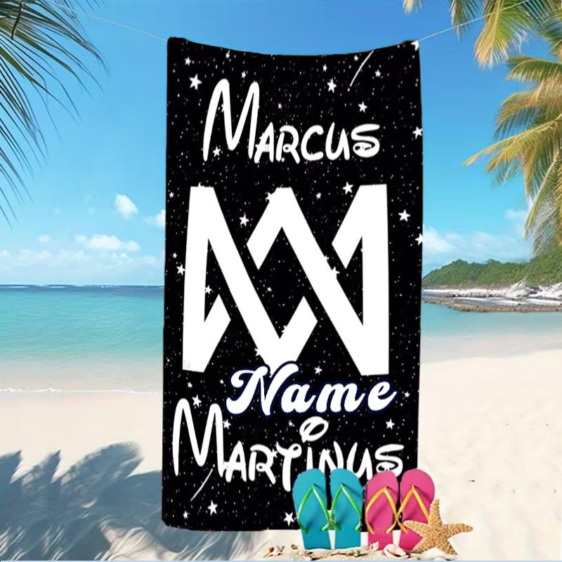 Customizable personalized beach towels Marcus and Martinus themed designs.Suitable for the beach, yoga, sports;ideal as beach accessories