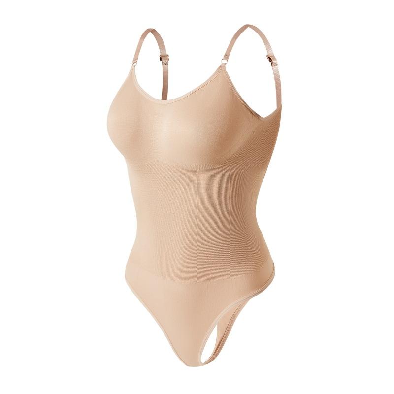 Nahtloser Body Figurbetonender Body mit tiefem Rückenausschnitt, formende Shapewear, sexy Tanga, Knopfleiste vorne, einfarbiger Einteiler