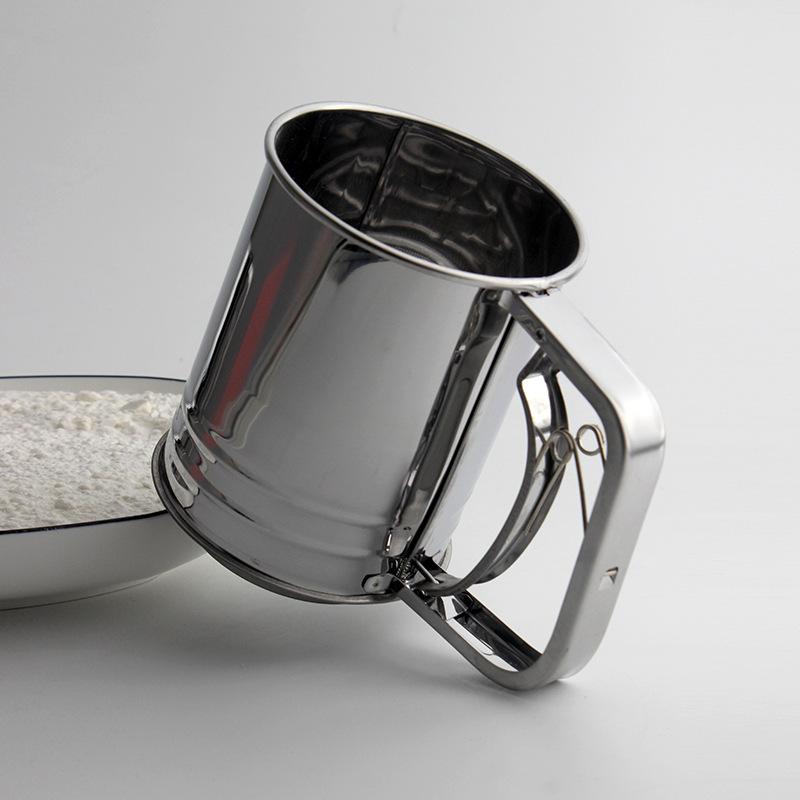 Stainless steel flour sieve hand-held flour sieve cup DIY baking tool double-layer large hand-pressed filter sieve