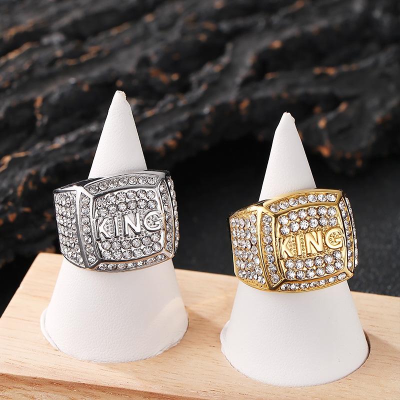 Full Zirconia King's Ring for Men Shiny Hip Hop Stainless Steel Jewelry Male Glamour Gift Square Large Rings Trendy Anillos