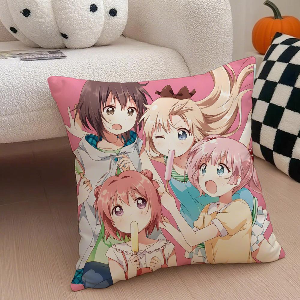 Classic Funny Japanese Anime Y-Yuru Yuri Cushion Cover Throw Pillow Cover Hidden Button Durable Polyester Chair Cushion