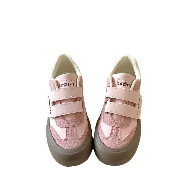 Fashion Velcro little white shoes women's 2025 spring new ins retro versatile casual board shoes pink platform German training shoes