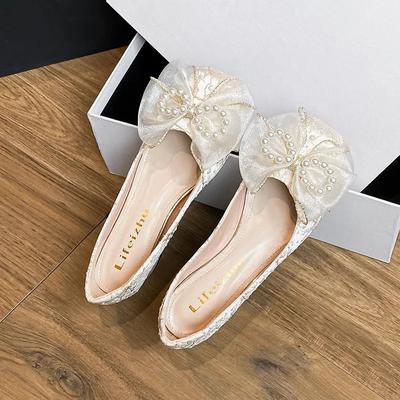 Pantofi Noi de Primăvară pentru Femei Pantofi cu Toc de Lux Fundă Frumoasă Pantofi cu Toc Înalt Pantofi de Petrecere cu Lanț de Perle pentru Doamne