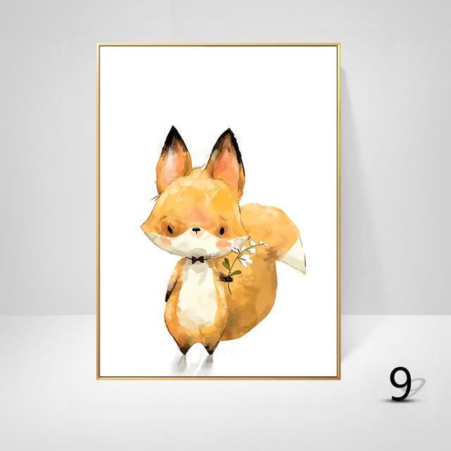 Moderne Cartoon Tier Fuchs Elefant Bär Nordic-Stil Kinderzimmer Dekorative Malerei Hängende Malerei Leinwand Wand Kunst Spielzeug