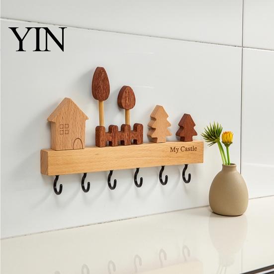 Hat And Scarf Rack Wooden Key Holder with 6 Metal Hooks, Wall Mounted Storage Modern Wood Organizer Rack, Dual Installation Ways for Entryway Kitchen