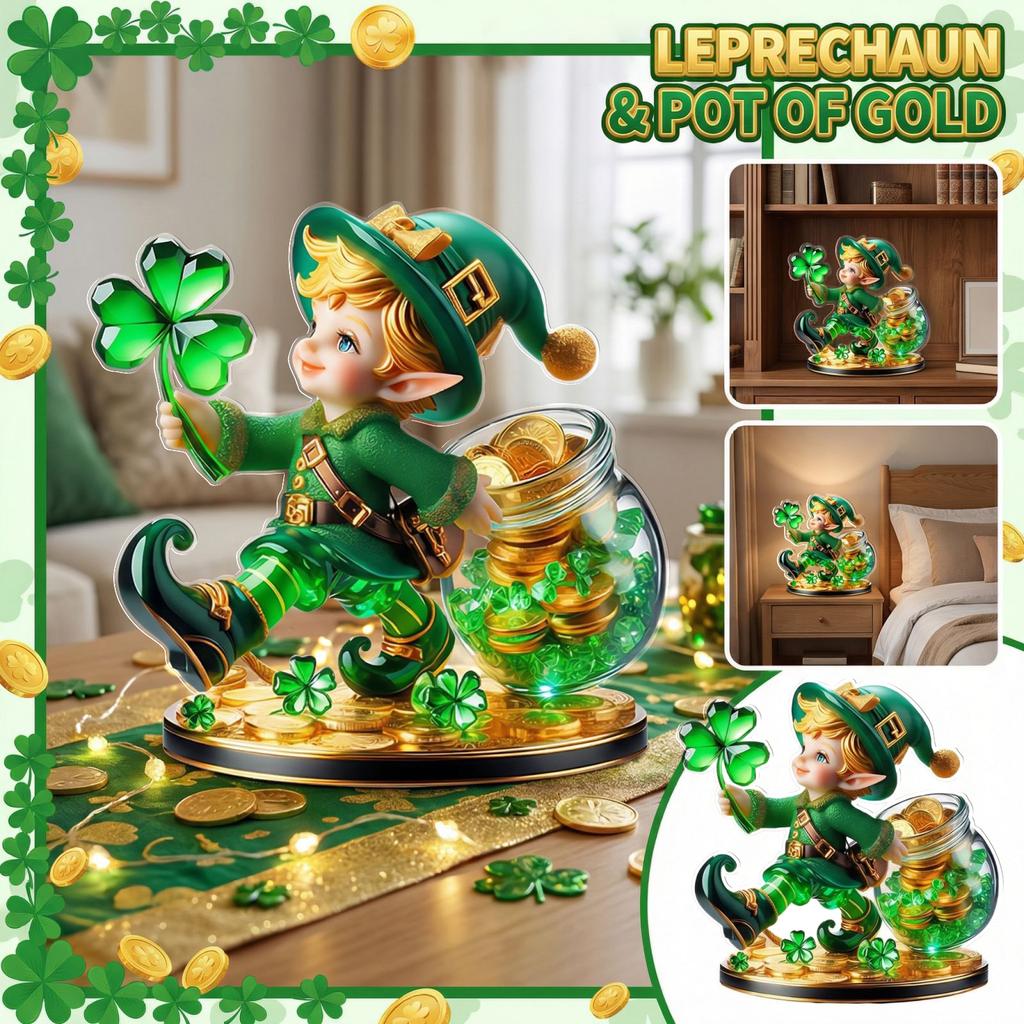 2D St Patricks Day Figurines Decorations St. Patricks Statue Acrylic Resin Figurine Gifts For Spring Home Indoor Table Desk Shelf H