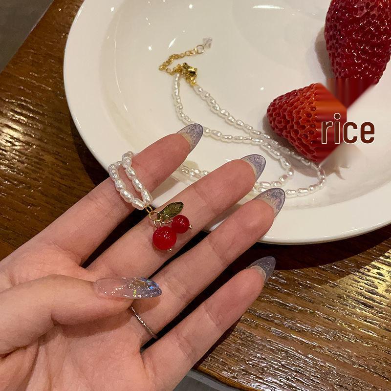 Elegant Pearl Cherry Necklace: Luxe Summer Clavicle Chain for Women
