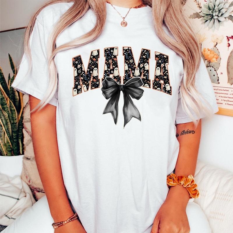 Retro Flower MAMA Graphic T Shirts Women Mothers Day Gift for New Mom Cute Mama Tshirt Leopard Lightning Mama Crew Neck Tshirt