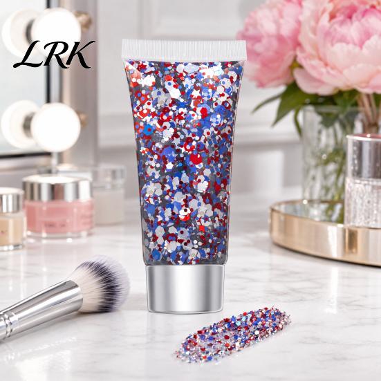 Party Face Glitter Independence Day Body Gel, Patriotic Red White Blue Hair Glitter, Sparkling Waterproof Makeup Sequins for 4th of July, Holiday