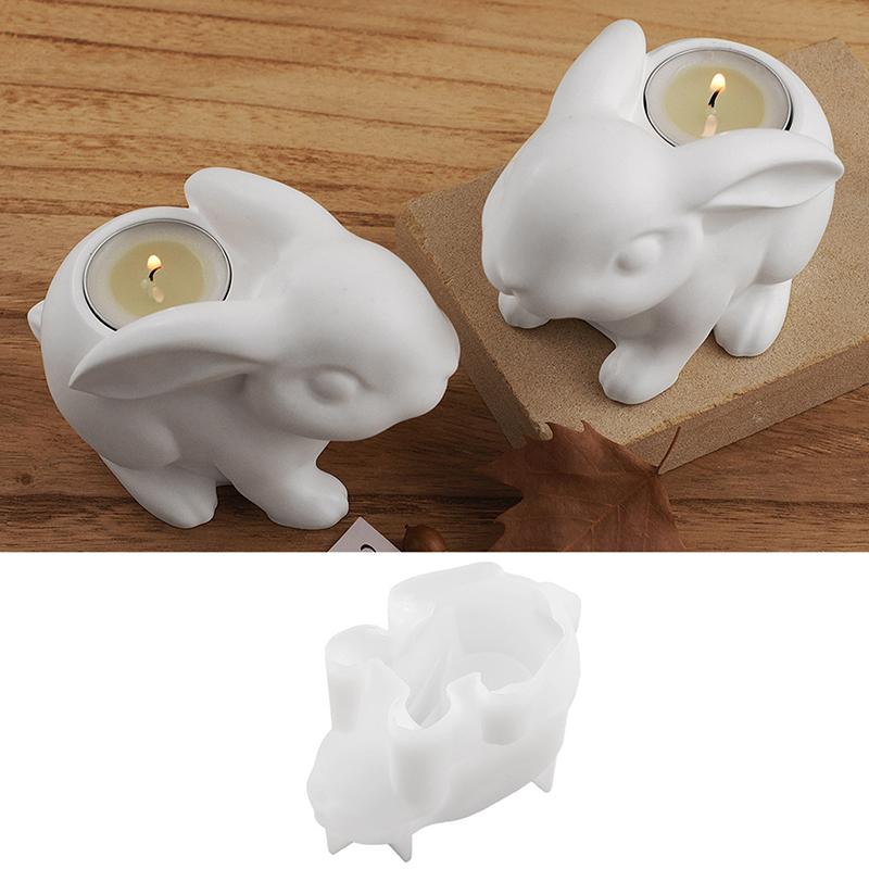 Samodzielny Uchwyt na Świecę Zajączek Wielkanocny Silikonowa Forma 3D Króliczek Uchwyt na Lampkę Herbacianą Gipsowa Forma Żywica Glinka Formy Świeczników Wystrój Domu