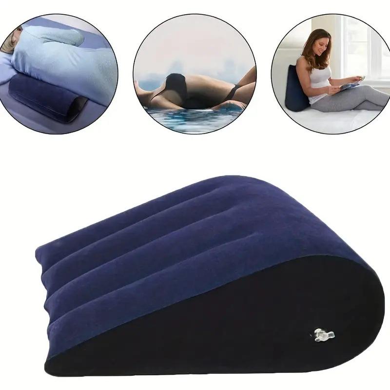 Blue inflatable pillow, yoga posture aid, lumbar support pillow, pressure relief cushion for sleeping, leg lifting, travel
