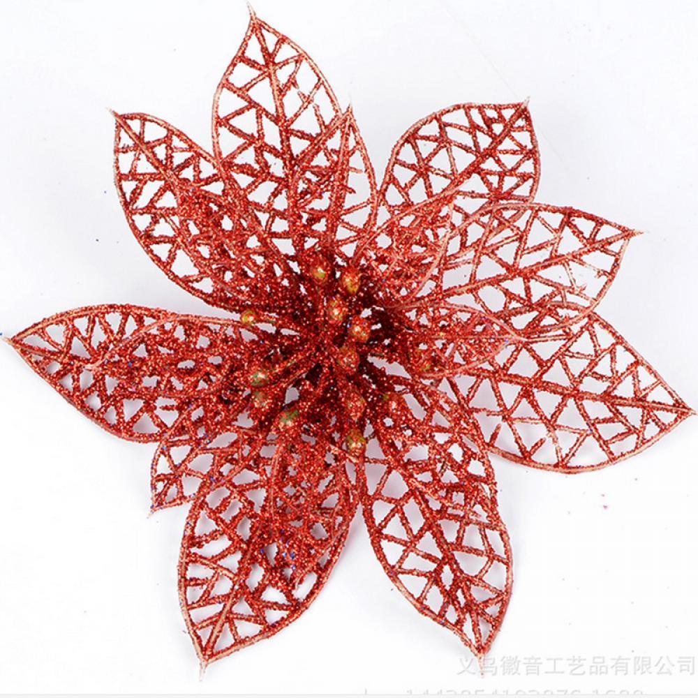 Xmas Tree Decoration Sticky Texture Glitter Fake Flower Christmas Gift 10cm For Home Decoration Garden Decor Christmas Party