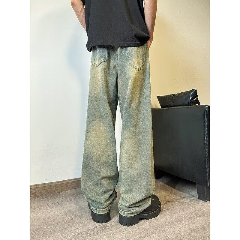 Men'S Retro Washed Vintage Wide Leg Jeans, Men'S Loose Straight Leg Casual Versatile Vibe Hanging Long Pants