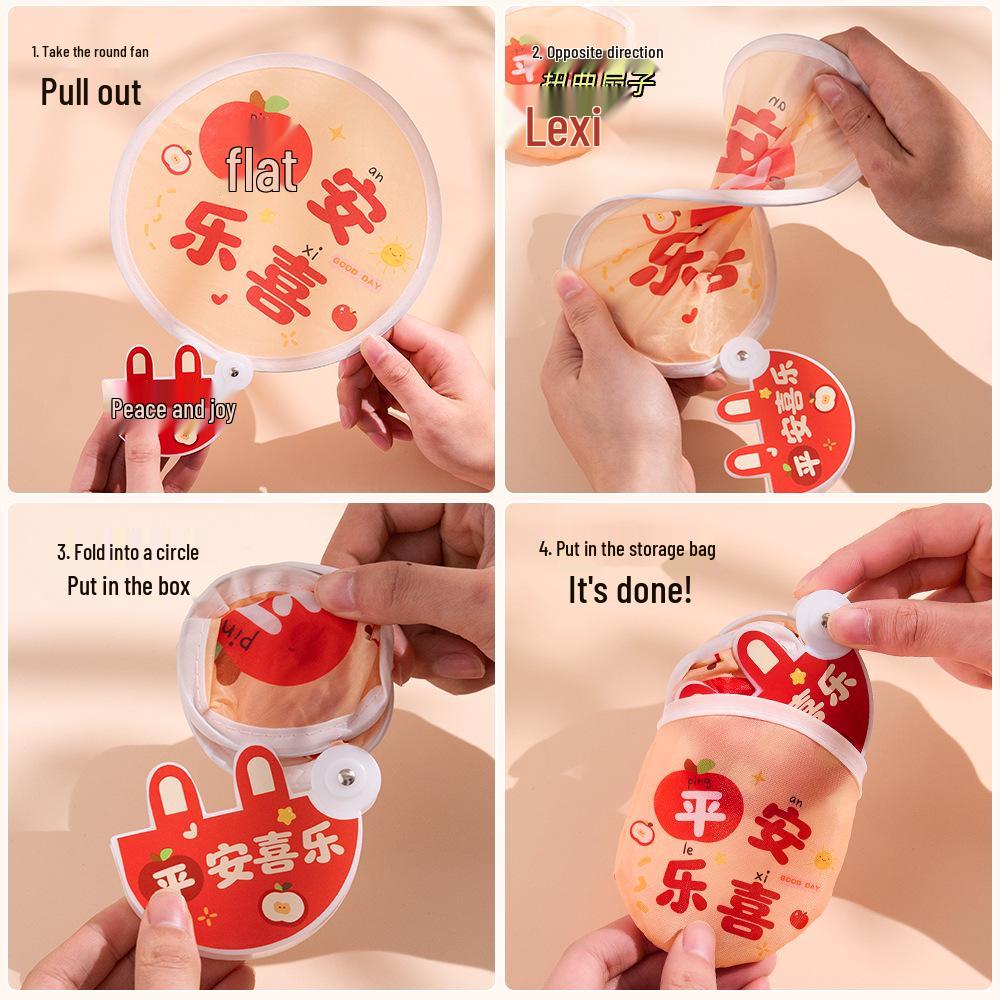 Mini Inspirational Text Folding Fan: Cute, Portable, Round Cloth Surface for Summer Cooling.