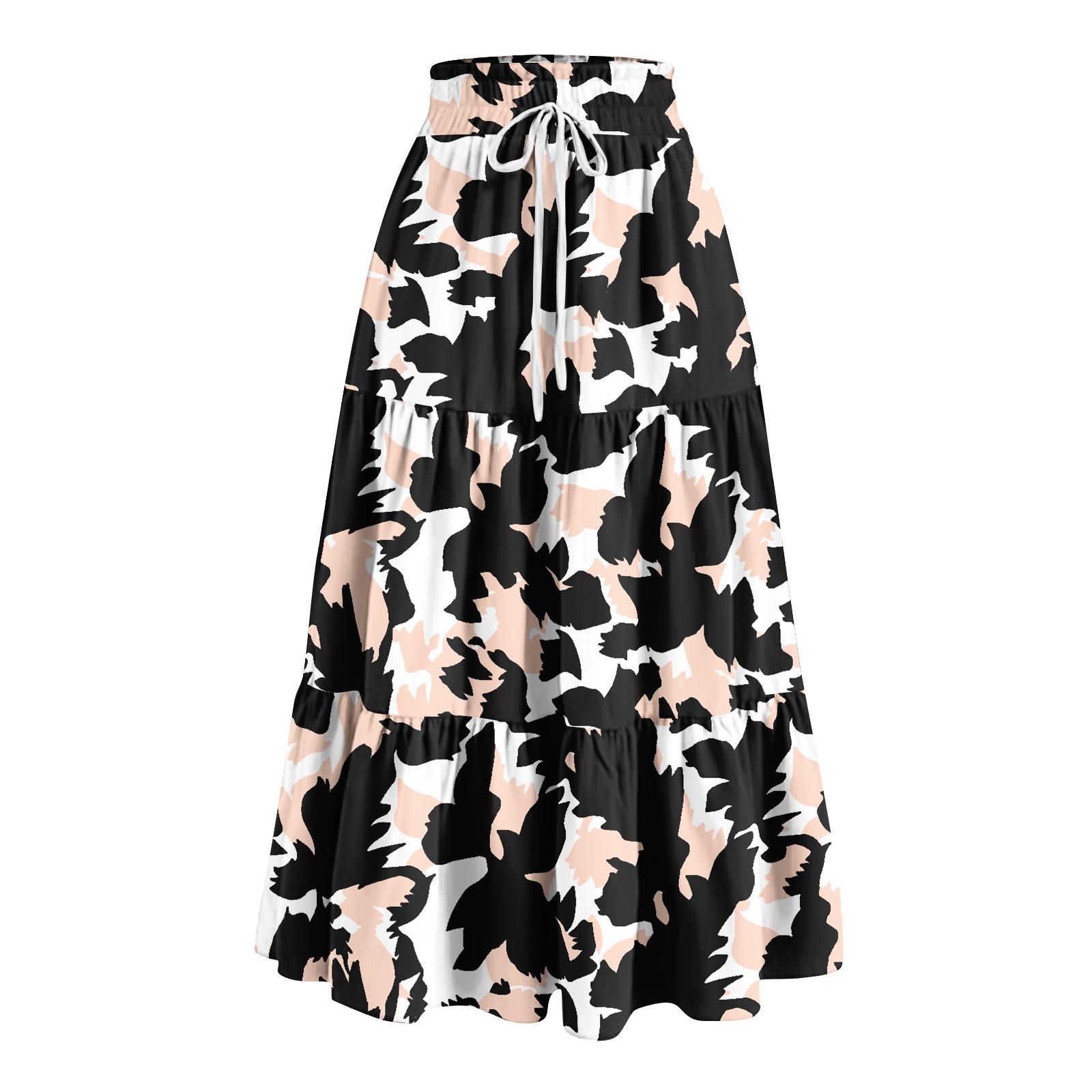 

Женская весенняя повседневная юбка с оборками, однотонная юбка, ретро-юбка с цветочным принтом XL чёрный