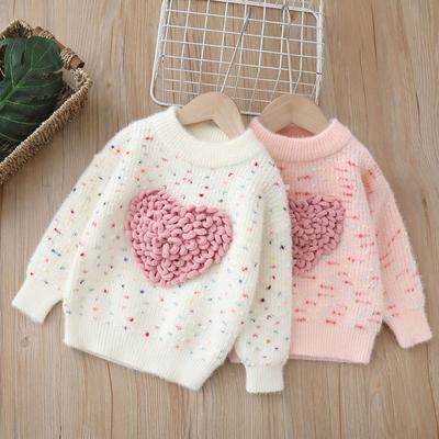 Mädchen Winter Gepolsterter und Verdickter Rundhals Gestrickter Pullover Süße Niedliche Pullover Tops
