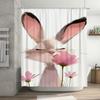 Cute Bunny with Pink Flowers Design Waterproof Shower Curtain Heat Resistant Machine Washable Non-Transparent 180x180cm