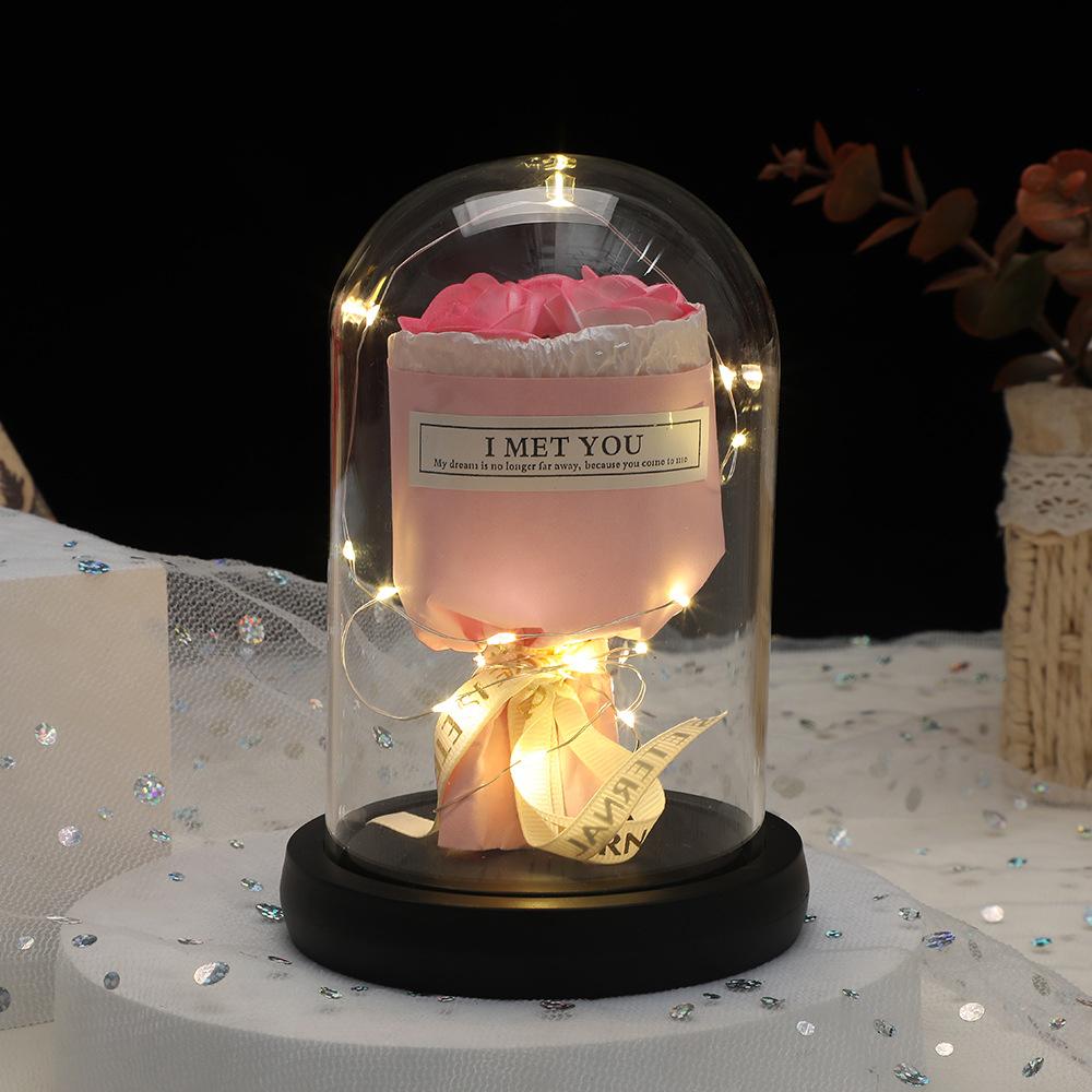 Valentine's Day Immortal Flower Glass Cover Rose Ornament for Girlfriend Holiday Arrangement Rose Simulation Flower Home
